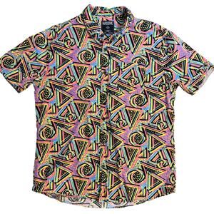 Massive Men’s Vaperwave 90s Patterned Cotton Button Front Short Sleeve Size L